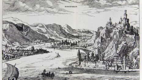 Bau- und Industiedenkmäler | © Wilhelm Scheffer, gen. Dilich, Der Rhein bei Braubach, Kupferstich 1605 Bau- und Industiedenkmäler | © Wilhelm Scheffer, gen. Dilich, Der Rhein bei Braubach, Kupferstich 1605