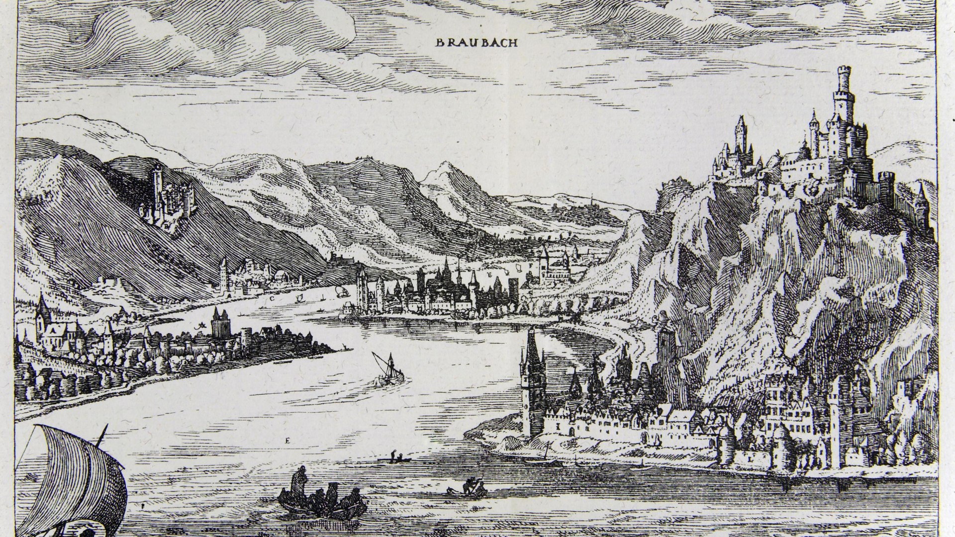 Bau- und Industiedenkm&auml;ler | &copy; Wilhelm Scheffer, gen. Dilich, Der Rhein bei Braubach, Kupferstich 1605