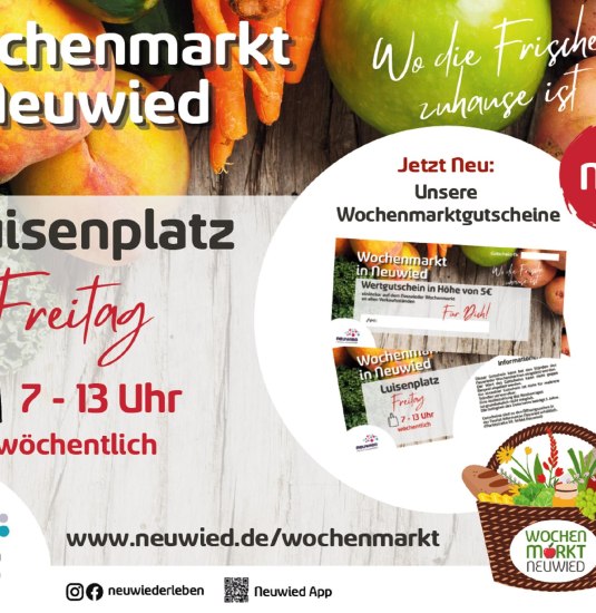 Wochenmarkt | © Pressebüro der Stadt Neuwied Wochenmarkt | © Pressebüro der Stadt Neuwied