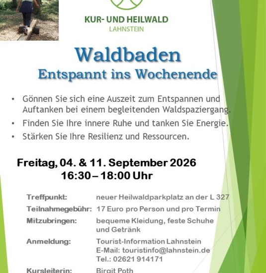 Waldbaden im September | © Stadt Lahnstein Waldbaden im September | © Stadt Lahnstein