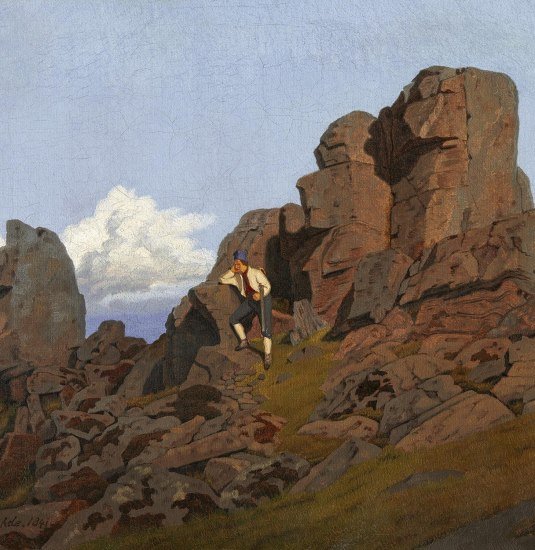 Berglandschaft mit Jäger, Frederik Rohde 1841 | © Sammlung Rau für UNICEF, Köln, VG Bild-Kunst Bonn 2025, Foto Mick Vincenz Berglandschaft mit Jäger, Frederik Rohde 1841 | © Sammlung Rau für UNICEF, Köln, VG Bild-Kunst Bonn 2025, Foto Mick Vincenz