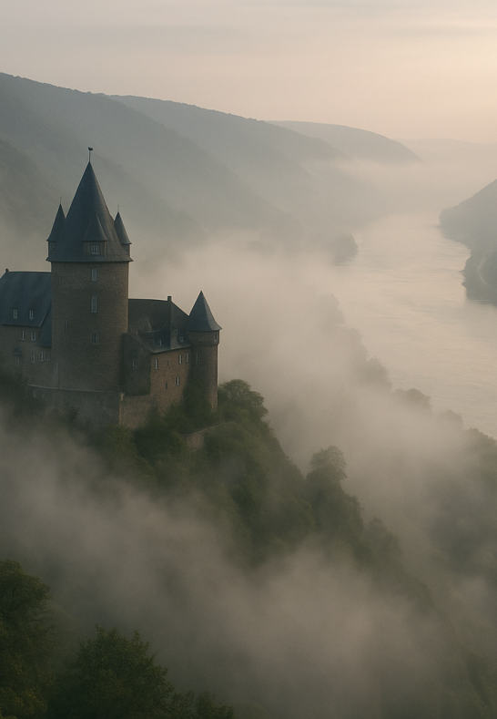 Burg Stahleck dans la brume du matin &ndash; Bacharach | &copy; Moock